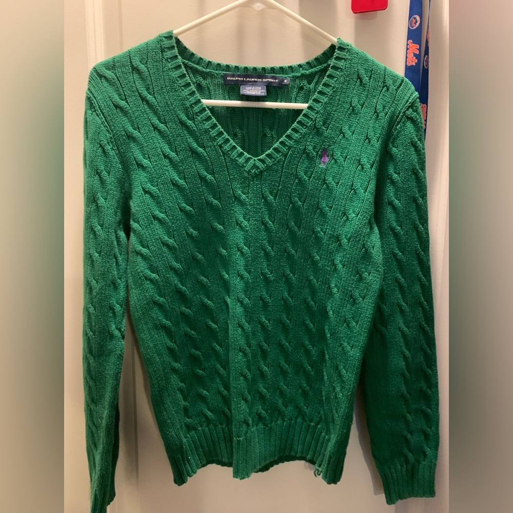 Ralph Lauren green cotton v neck sweater